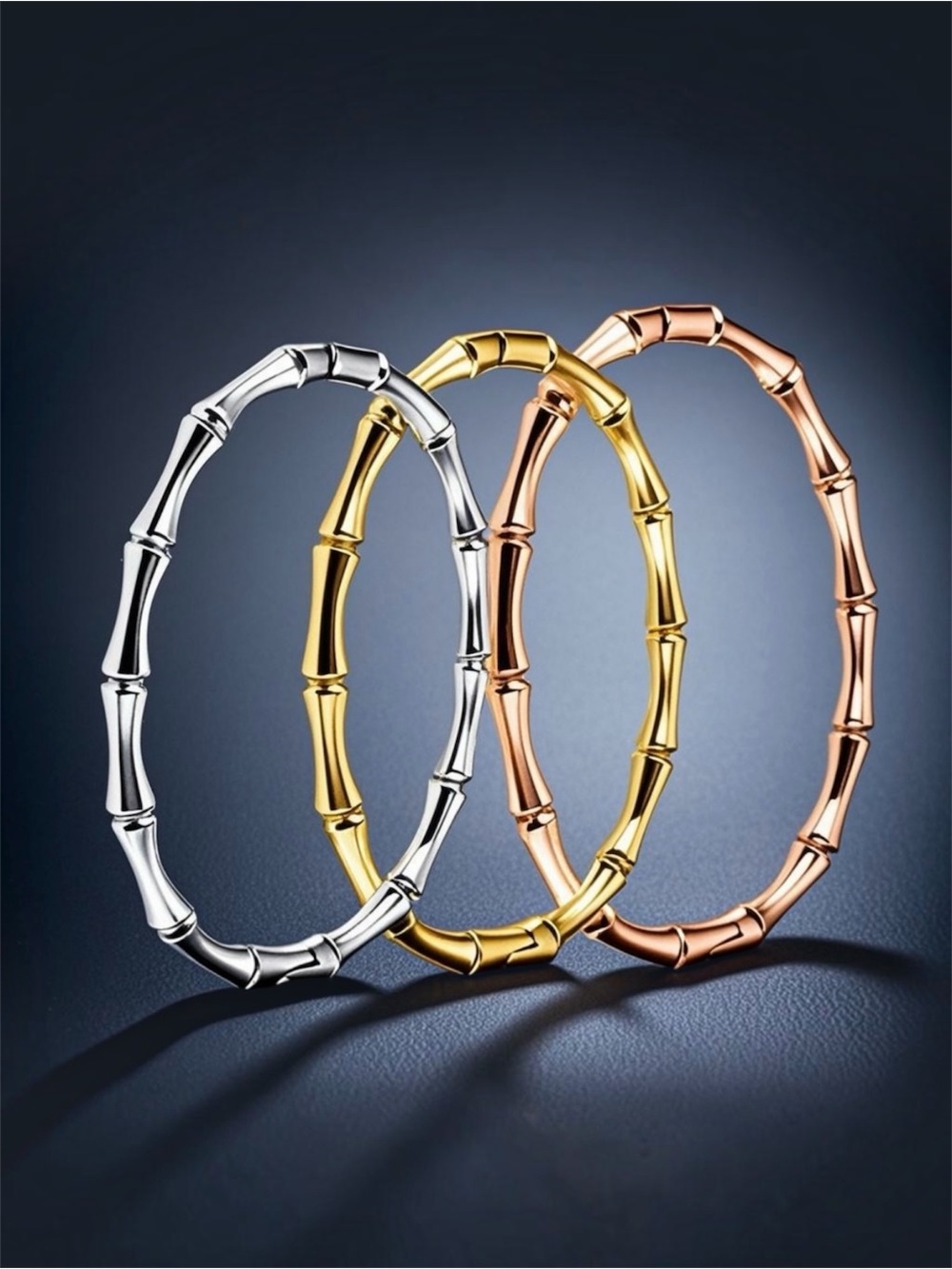 3PC Classic Bamboo-Style Bangle Set NWT 18KT Gold Plated